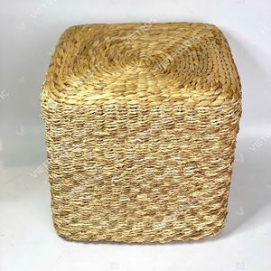 Pouf et repose-pieds carrés en fibres naturelles tissées cubiques - Product Image 3
