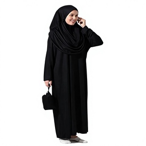 Abaya modesta hasta el suelo con cuello alto, mangas largas, color sólido y corte holgado para uso diario. - Product Image 1