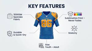 Diseño Gratuito de Camisetas de Fútbol Americano Personalizadas con MOQ Bajo, Impresión por Sublimación, Bordado, Técnica Tackle Twill Disponible - Product Image 6