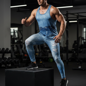Wholesale Fashion Men Skinny Denim Leggings Stretch Ripped Jogging Slim Fit Tights Casual Gym Streetwear Workout Yoga Pants - Product Image 3
