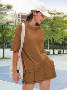 Conjunto de Dos Piezas para Mujer, Camiseta y Pantalones Cortos Casuales, Ecológicos, Transpirables, Atuendo de Verano, Cómodo para Uso Diario - Product Image 6