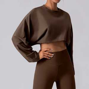 Women's Yoga set High-Waisted Seamless <b>Leggings</b> & Long Sleeve Cropped Autumn wear Custom OEM/ODM - Product Image 5