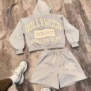 Conjunto Deportivo de Invierno para Hombre, Sudadera con Capucha y Pantalones Cortos, 100% Algodón, Estampado Terry, Lavado Ácido, con Logotipo Personalizado - Product Image 2