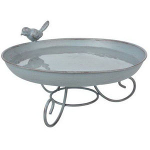 Clásico Baño para Pájaros de Hierro Verde con 2 Pájaros Decorativos, Comedero de Metal para Jardín Exterior con Diseño de Volteado - Product Image 3