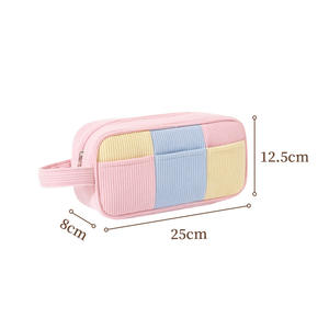 Grande trousse de maquillage en velours côtelé, organiseur de cosmétiques portable avec poignée - Product Image 1