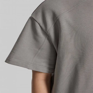 T-shirt Homme Gris 100% Coton Manches Courtes Col Rond Coupe Oversize Couleur Unie Décontracté Maille Jersey Teint Uni avec Poche - Product Image 6