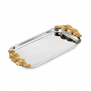 Hammered <b>Gold</b> <b>Serving</b> <b>Tray</b> with Handles Rectangular Metal Decorative <b>Tray</b> Platter for Hotel Restaurant Catering Coffee Table - Product Image 4
