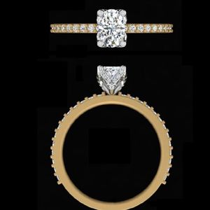 Anillo de compromiso de oro de 18k con diamante ovalado de 1.09 quilates, banda de boda de oro amarillo de 14k con piedras pavé laterales, joyería fina, regalo para mujer - Product Image 2