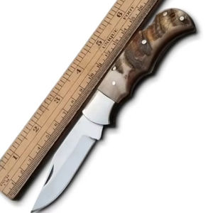 Cuchillo Plegable de Acero Inoxidable Forjado a Mano Personalizado, Mango de Cuerno de Jabalí, Afilado como una Navaja, 58 HRC, Cuchillo Plegable Táctico Profesional para Camping - Product Image 1