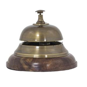 Cloche de table en laiton de style classique, accessoires de bureau scolaire, cloches décoratives avec base en bois, cadeau en métal et artisanat - Product Image 1