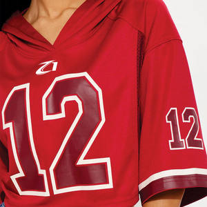 Camiseta Deportiva Personalizada para Mujer, Estilo Jersey de Fútbol Americano Rojo, Corta, con Capucha, Manga Corta, Sublimación, Impresión de Número, Proveedor de Ropa Urbana - Product Image 5