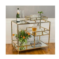 Chariot à bar multi-niveaux doré avec étagères miroir, grand chariot à boissons géométrique doré avec plateau de service supérieur amovible