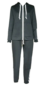 Ensemble sweat à capuche gris tricoté pour femme, manches longues, rayures latérales, tenue décontractée d'hiver, short de couleur unie, respirant - Product Image 3