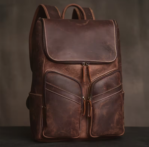 Mochila de cuero vintage marrón de gran capacidad con cremallera, bolso de viaje para hombre, mochila de cuero ligera para la escuela o la universidad. - Product Image 3