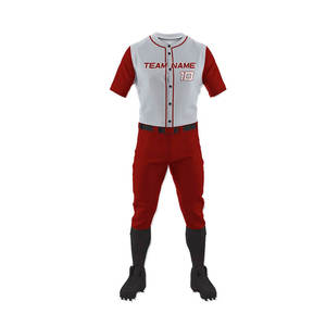 Uniforme de baseball personnalisé pour hommes, rouge et blanc, manches courtes, évacuation de l'humidité, coupe régulière, avec impression du nom et du numéro - Product Image 2