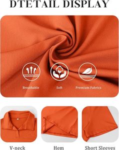 Polo à manches courtes pour femme, couleur unie orange, décontracté, respirant, en tricot - Product Image 6