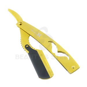 High-Performance Gold Barber Straight <b>Razor</b> Manual Shaving Tool with Precision Jimps and Ergonomic Mustache Design - Product Image 1