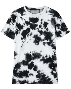 T-shirt personnalisé noir et blanc tie-dye pour homme, en coton, style streetwear décontracté, col rond, manches courtes, tendance été. - Product Image 1