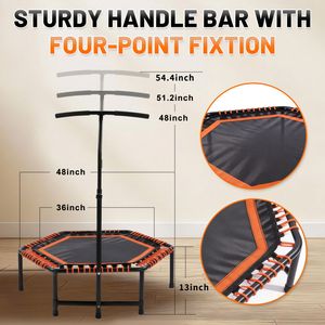 48\" Mini <b>Rebounder</b> with Adjustable Handle Bar Bungee Ropes Stable Quiet Indoor/Outdoor Whole Body Workout Trampoline for Adults - Product Image 5
