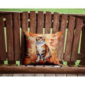 Gato Bobtail coreano en hojas de otoño lavable a máquina 14H x 14W cojín decorativo para interior y exterior para sofá cama Patio - Product Image 2