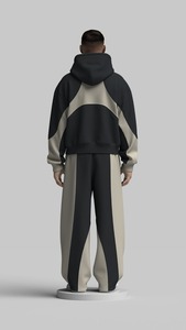 Ensemble de jogging unisexe décontracté et sportif 2-en-1 à capuche imprimé en polyester/coton, coupe ample à manches longues avec poches latérales pour l'automne - Product Image 3