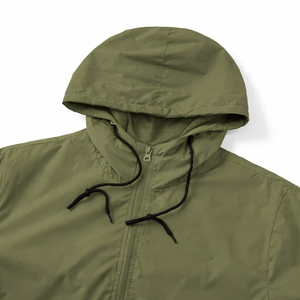 Veste coupe-vent légère unisexe vert olive et noir |   Veste d'extérieur imperméable coupe-vent en polyester à capuche - Product Image 2