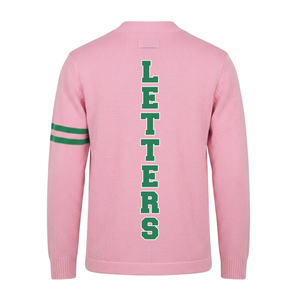 <b>Custom</b> Greek Sorority Chenille Embroidery Cardigan Pink Green Striped Color Block Knitted Sweater Coat Gift for Women - Product Image 2