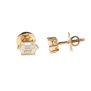 Fine <b>Earrings</b> DEF Color VS VVS Clarity 10K 14K 18K Solid Gold Hexagon Cut Lab Grown Diamond Moissanite Screw <b>Back</b> Stud <b>Earrings</b> - Product Image 2