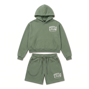 Long Sleeve Hoodie and Shorts Set for <b>Men</b> Customized Made Regular Fit 100% Cotton Lightweight <b>Pullover</b> <b>Men</b> Hoodie and Shorts Set - Product Image 1