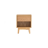 Elegante y Duradera Mesita de Noche Moderna con Patas de Madera Maciza Acabado Natural 1 Cajón para Dormitorio, Sala de Estar y Uso en Hoteles