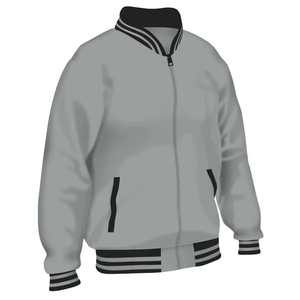 Chaqueta Varsity Gris para Hombre con Cuello a Rayas, Corte Regular, Cierre de Cremallera, Estilo Preppy, para Otoño - Product Image 2