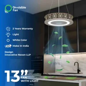 Ventilador de Techo Inteligente de Madera con Motor DC, 5 Velocidades y Luz Regulable, Moderno Ventilador de Techo sin Aspas de 13 Pulgadas con LED - Product Image 3