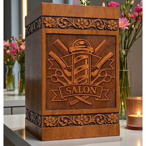 Handmade Wooden Barber Urn | Salon Theme Memorial urn Memorial Keepsake by AYAANS - Product Image 6