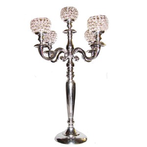 Candelabra 5 Arms With Crystal Globes New Design <b>Tealight</b> <b>Holder</b> Silver Metal Crafted Decorative Handmade Candelabra For Sale - Product Image 5