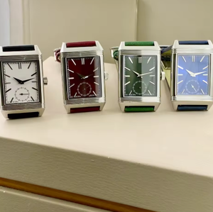 A Factory Dark Green Dial <b>Rectangular</b> Mechanical <b>Watch</b> with Stainless Steel Leather Strap Vintage Business Men's Wristwatch - Product Image 1