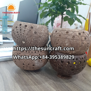 Top vente fait à la main écologique Design contemporain Style coquille de noix de coco bols à dîner motif gravé naturel jetable - Product Image 3