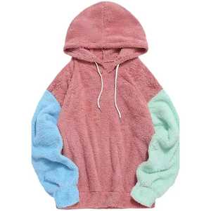 Vente en gros de sweats à capuche surdimensionnés en fourrure sherpa écologique à impression numérique noire pour hommes - Product Image 1