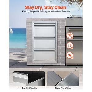 Îlots de cuisine extérieurs sur roulettes en acier inoxydable avec tiroirs BBQ encastrés 15 po L x 25,4 po H x 19 po P, îlot de rangement 19 po L x 19 po P - Product Image 3