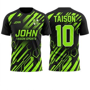 Camiseta de Fútbol de Poliéster Interlock de Primera Calidad, 150 GSM, Negra y Verde Neón, Ropa Deportiva con Estampado por Sublimación Personalizado - Product Image 1