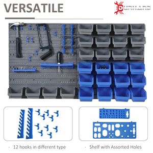 44-Piece <b>Pegboard</b> Organizer Kit Wall Mounted Tool Storage Rack with Blue Bins and <b>Hooks</b> - Product Image 4