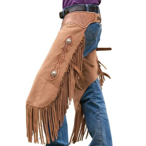Chaps de cowboy western en cuir tanné faits main Royal International avec franges, équipement de protection pour l'équitation, le rodéo et la moto - Product Image 2