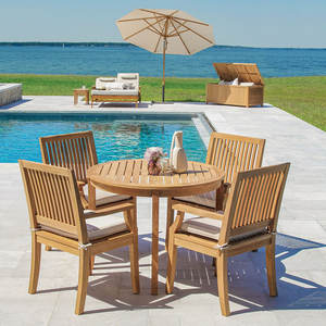 Mesa de Comedor Redonda Clásica de Teca Sólida Contemporánea para Exteriores, Muebles para Hostelería y Resorts, Exportación - Product Image 3