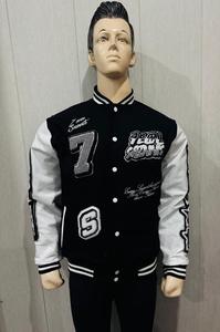 Shuja Sports Team Saints Varsity <b>Jacket</b> <b>Black</b> White Embroidered Letterman Style Unisex Preppy College 100% Wool Windproof Front - Product Image 5