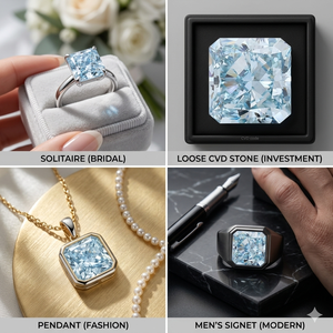 Jk Creation ADA 211 ADK 320 Diamant de laboratoire fantaisie radiant, clarté SI1, taille coussin de qualité supérieure, nuances de bleu aquamarine glacé, écoresponsable - Product Image 2