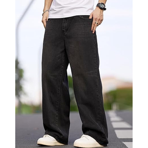 Pantalon en jean ample tendance pour homme, noir délavé, coupe large, style streetwear décontracté - Product Image 4