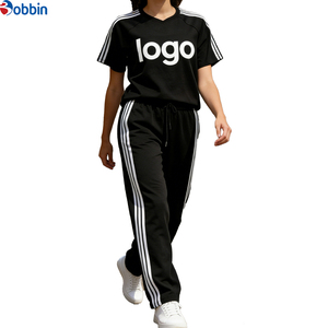 Conjunto Deportivo de 2 Piezas para Mujer, de Alta Calidad, Ecológico, Resistente, Informal, de Verano, Manga Corta, Cuello Redondo, con Franja Lateral - Product Image 4