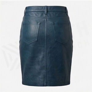 Jupe crayon en similicuir taille haute pour femme, longueur genou, couleur unie avec poche, design brillant, à porter toute l'année - Product Image 3