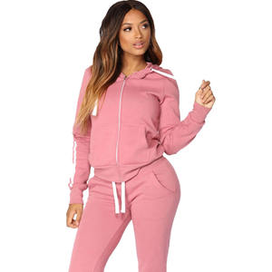 Wholesale Customized Women's <b>Pink</b> Hooded Anti-Odor Tracksuit Full Zipper <b>Sweatshirt</b> Pants Set Casual Winter Solid Colors - Product Image 6