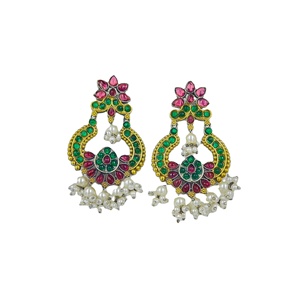 Oxidized Gold Plated Black Stone Chandbali Earrings Pearls | Trendy Indian Bridal Statement Earrings | Wholesale Fashion Jewelry - Product Image 2