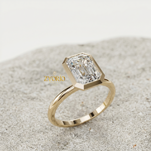 Emerald Cut Bezel Solitaire <b>Ring</b> in 10K <b>Gold</b> Modern Minimal Engagement <b>Ring</b> for Women - Product Image 5